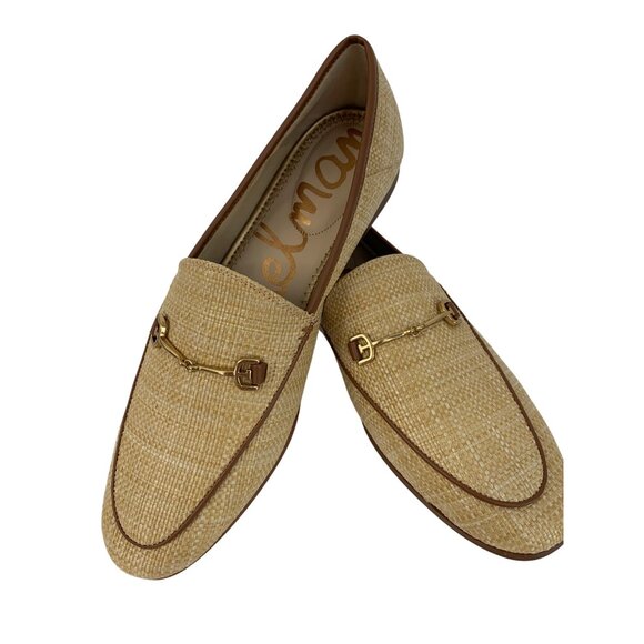 New Sam Edelman Womens Natural Raffia Loafers Gold Bit Detail Size 10M Slip On - Picture 1 of 14